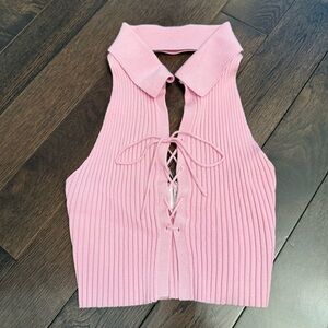 Y2K Cropped Pink Lace Up Tank